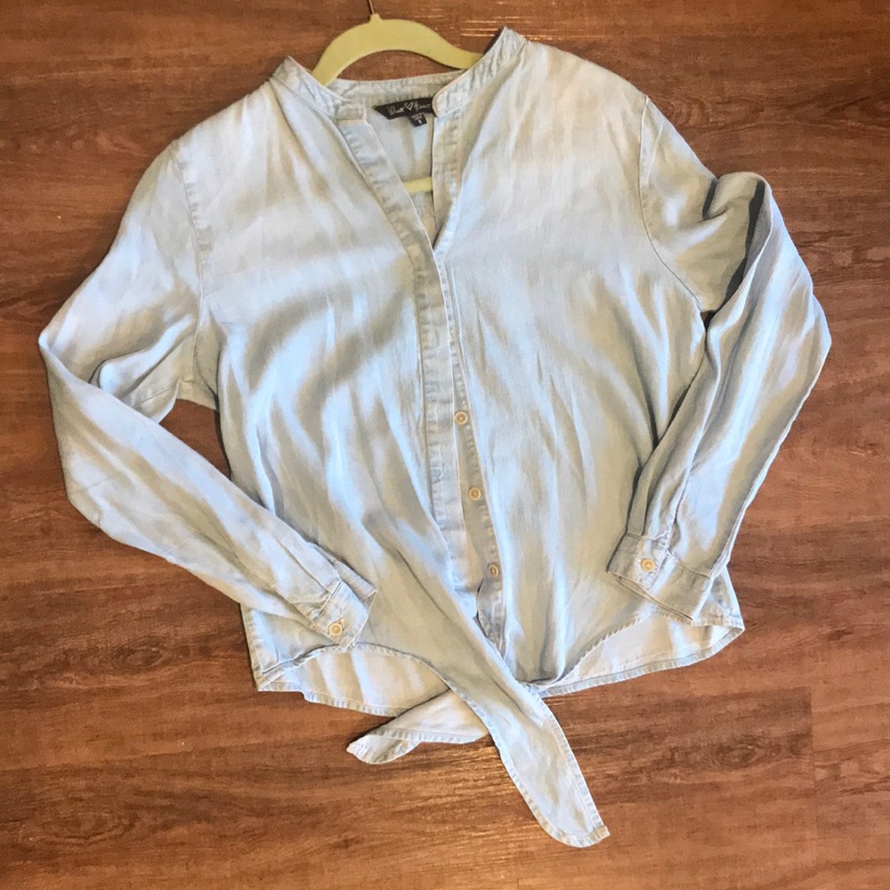 Denim blouse with tie front